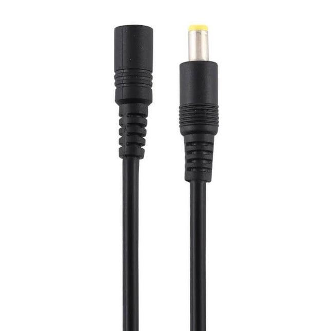 DC Power Extension Cable, Female to Male, 5.5mm x 2.5mm, 1.5m Length — black TPE/PVC cable with female and male barrel connectors for CCTV and LED power