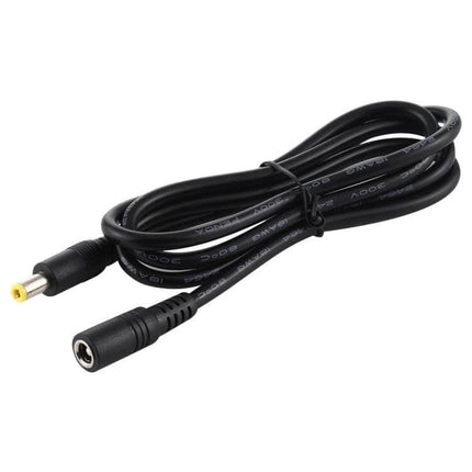 DC Power Extension Cable, Female to Male, 5.5mm x 2.5mm, 1.5m Length - black TPE/PVC cable with male and female barrel connectors for CCTV and LED setups