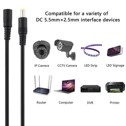 DC Power Extension Cable, Female to Male, 5.5mm x 2.5mm, 1.5m Length - female to male DC cable for CCTV, IP camera, LED strip, router and printer power