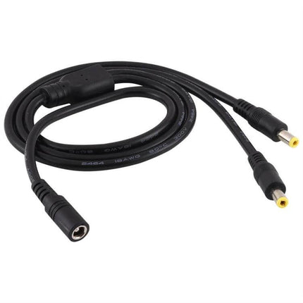 DC Power Splitter Cable for Dual Device Charging, 70cm Length - black DC splitter cable with one female to two male connectors for routers cameras LED lights