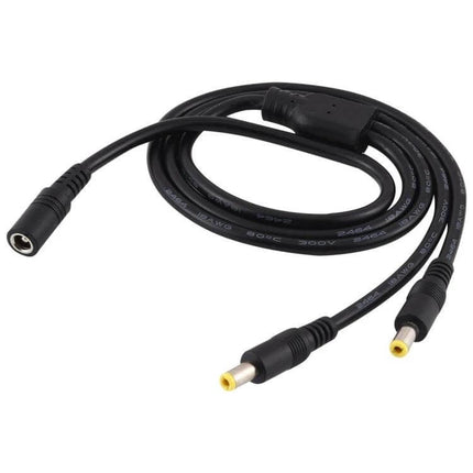 DC Power Splitter Cable for Dual Device Charging, 70cm Length - black 1-to-2 DC splitter cable with one female and two male connectors for routers cameras LEDs