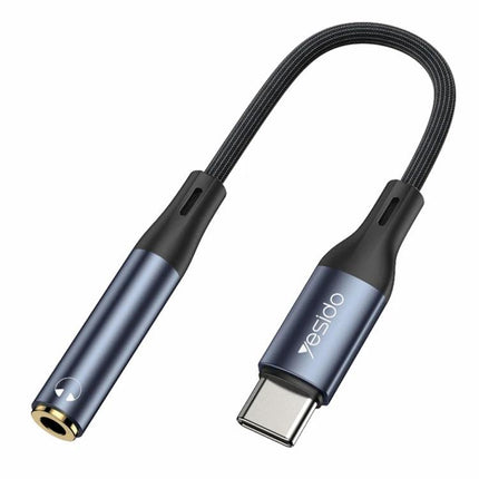 Yesido YAU38 Type C To 3.5mm Female Audio Adapter Aluminum Alloy Nylon Braided - compact braided cable, aluminum shell, high-fidelity audio