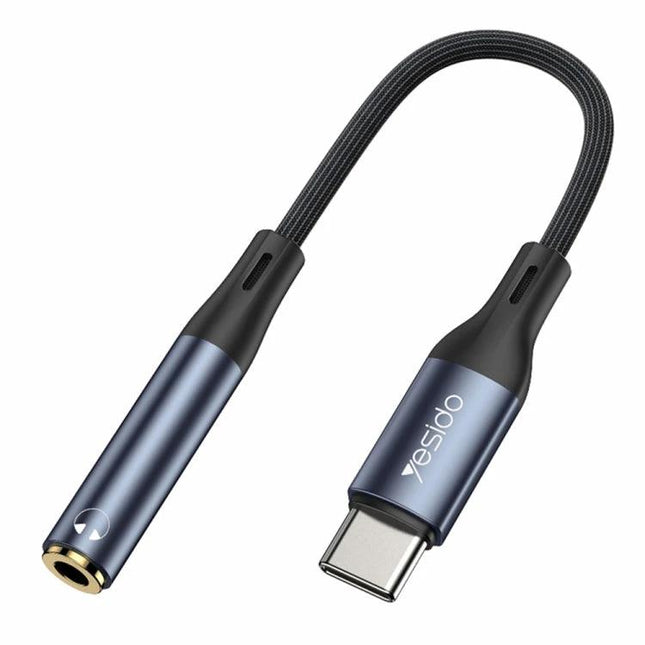 Yesido YAU38 Type C To 3.5mm Female Audio Adapter Aluminum Alloy Nylon Braided - compact braided cable, aluminum shell, high-fidelity audio
