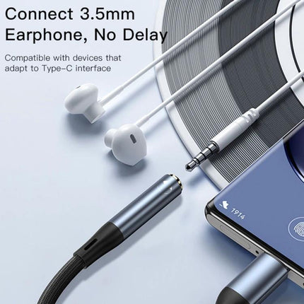 Yesido YAU38 Type C To 3.5mm Female Audio Adapter Aluminum Alloy Nylon Braided — compact aluminum alloy Type-C to 3.5mm adapter with braided cable for high-fidelity sound