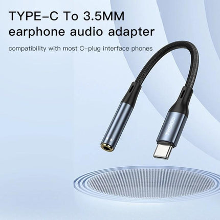 Yesido YAU38 Type C To 3.5mm Female Audio Adapter Aluminum Alloy Nylon Braided, compact braided cable with aluminum shell for high-fidelity audio