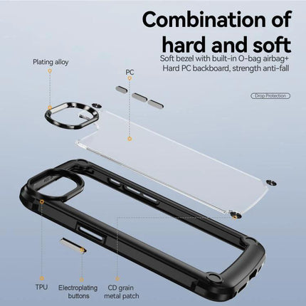 iPhone Case for Everyday Protection and Travel - dual-layer TPU and PC protective case with raised bezel and metal ring for commuting and travel