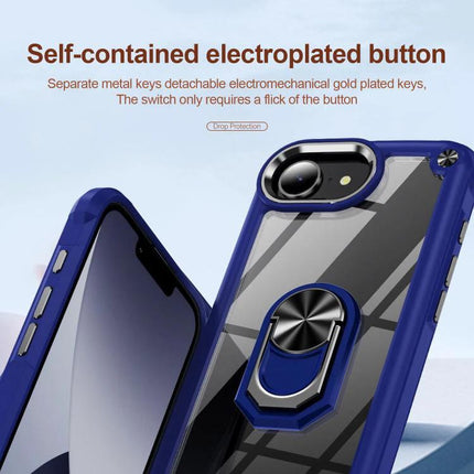 Essential Phone Case With Ring Holder For Daily Use - clear protective case with blue bumper and built-in metal ring holder for secure one-handed grip and stand