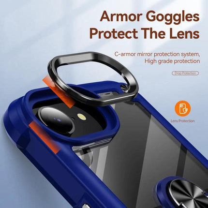 Essential Phone Case With Ring Holder For Daily Use showing blue protective case with built-in ring holder and camera armor protection