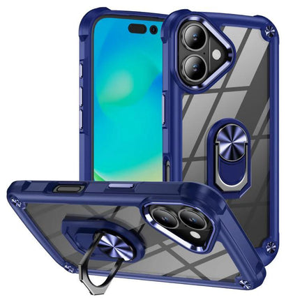 Essential Phone Case With Ring Holder For Daily Use - clear blue protective case with built-in ring grip and stand