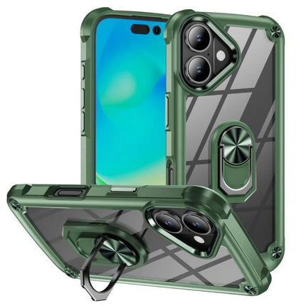 Essential Phone Case With Ring Holder For Daily Use - green transparent protective case with built-in ring stand for secure one-handed grip