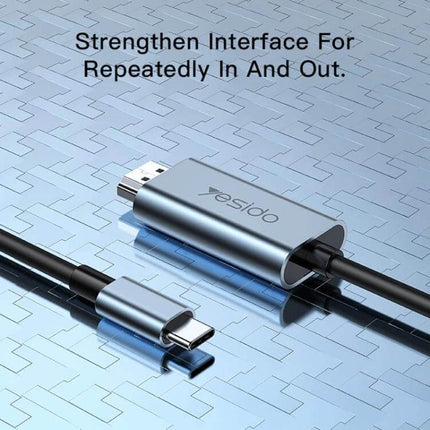 Yesido USB-C to HDMI Adapter Cable for 4K Displays and Devices - silver USB-C to HDMI cable showing reinforced connector and sleek aluminum housing