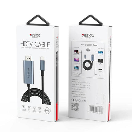 Yesido USB-C to HDMI Adapter Cable for 4K Displays and Devices packaged box showing cable and product features