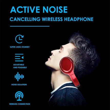 Foldable Bluetooth Headset For Commuting Travel And Work From Home with ANC red foldable over-ear design, Bluetooth 5.0, lightweight