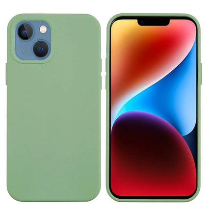 iPhone Silicone Case Slim for Everyday Use in green, hybrid silicone shell with PC frame showing front and back