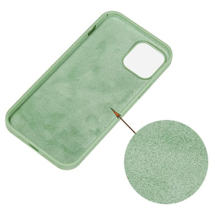 iPhone Silicone Case Slim for Everyday Use - green hybrid silicone shell with PC frame, soft microfiber interior shown