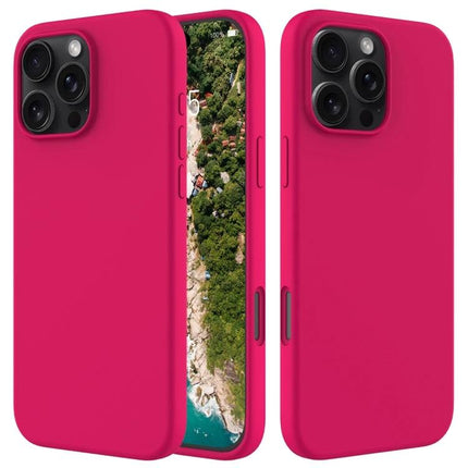 Silicone Phone Case for Everyday Protection – bright pink silicone case with soft flannel interior, durable PC shell, precise camera and button cutouts