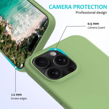 IPhone Silicone Case For Everyday Protection with raised 0.5mm camera guard and 1.2mm screen edges in green