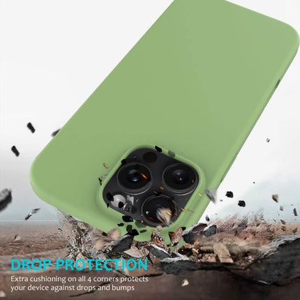 IPhone Silicone Case For Everyday Protection in green showing camera cutout, PC+silicone shell, soft flannel lining and drop protection