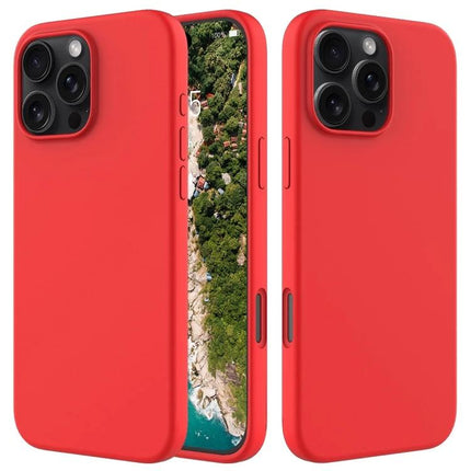 IPhone Silicone Case For Everyday Protection slim red silicone and PC two-material case with soft flannel lining, shows front and back views