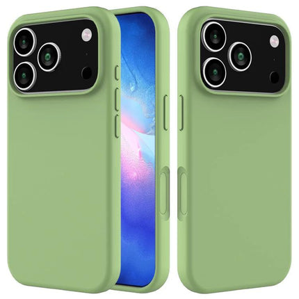 Essential Silicone Case for Everyday iPhone Protection in sage green showing slim profile, raised camera rim, and precise port and button cutouts