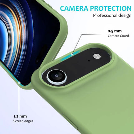 Silicone Phone Case for Everyday Protection featuring raised 0.5mm camera guard and 1.2mm screen edge in green silicone with soft flannel interior