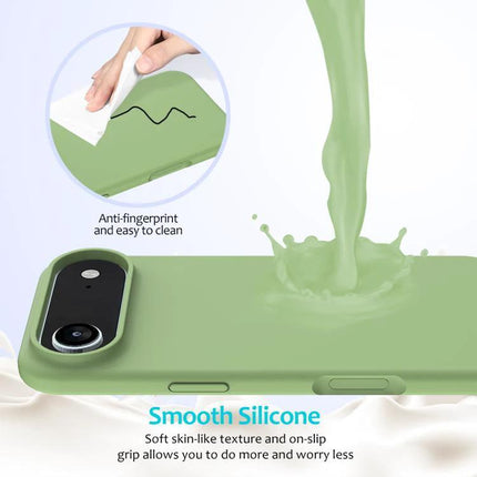 Silicone Phone Case for Everyday Protection in sage green with smooth silicone, anti-fingerprint surface and soft flannel interior