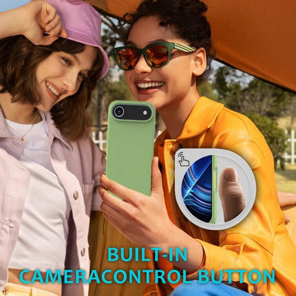 Silicone Phone Case for Everyday Protection green silicone case shown on phone with built-in camera control button and soft flannel interior