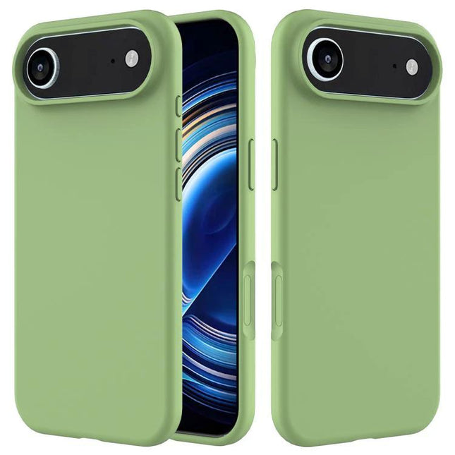Silicone Phone Case for Everyday Protection in soft green with PC shell, silicone edges, and flannel interior for daily scratch and dirt protection