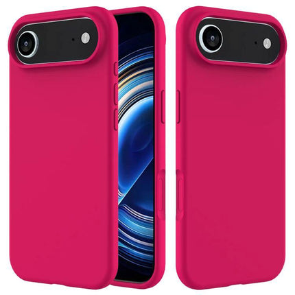 Silicone Phone Case for Everyday Protection in bright pink with soft flannel interior and durable PC shell, shown front and back