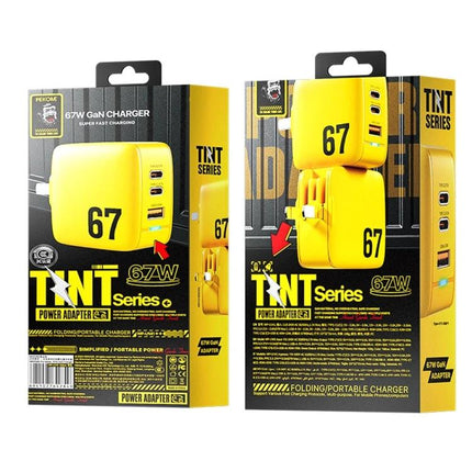 WK WP U141 67W GaN Charger With Dual Type C Ports And USB A CN US EU UK Plugs yellow 67W GaN folding multi-port charger
