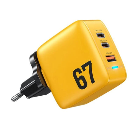 WK WP U141 67W GaN Charger With Dual Type C Ports And USB A CN US EU UK Plugs yellow 67 marked compact foldable multi-port charger