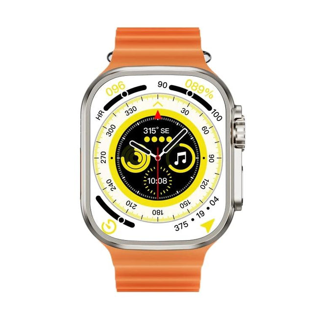 A Versatile Smart Watch for Daily Health and Activity Tracking - orange strap smartwatch showing activity rings and heart rate display