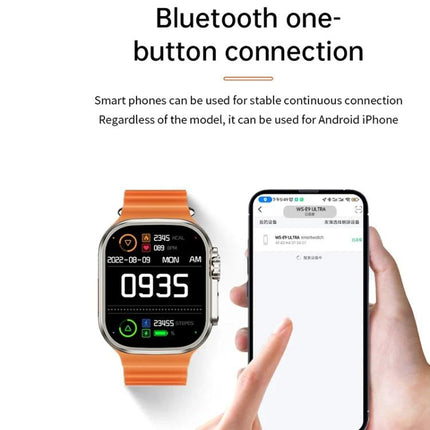A Versatile Smart Watch for Daily Health and Activity Tracking showing watch with orange band paired to smartphone via Bluetooth
