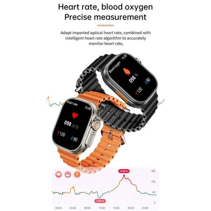 A Versatile Smart Watch for Daily Health and Activity Tracking showing heart rate and blood oxygen monitoring on black and orange bands