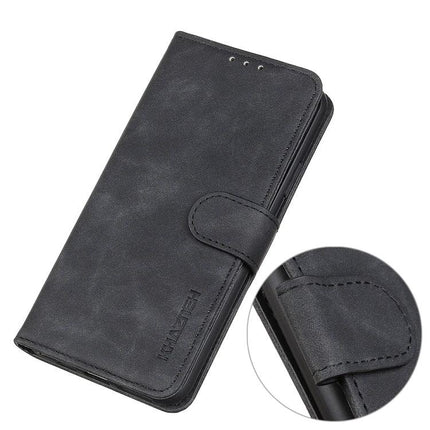 Khazneh Leather Phone Case For Everyday Use With Easy Access On The Go For Daily Commutes black PU leather wallet case with kickstand and card pocket