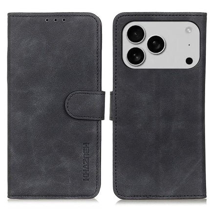 Khazneh Retro Leather Phone Case For Everyday Protection And Easy On The Go Use During Daily Commutes - black PU leather wallet case with kickstand and card slots