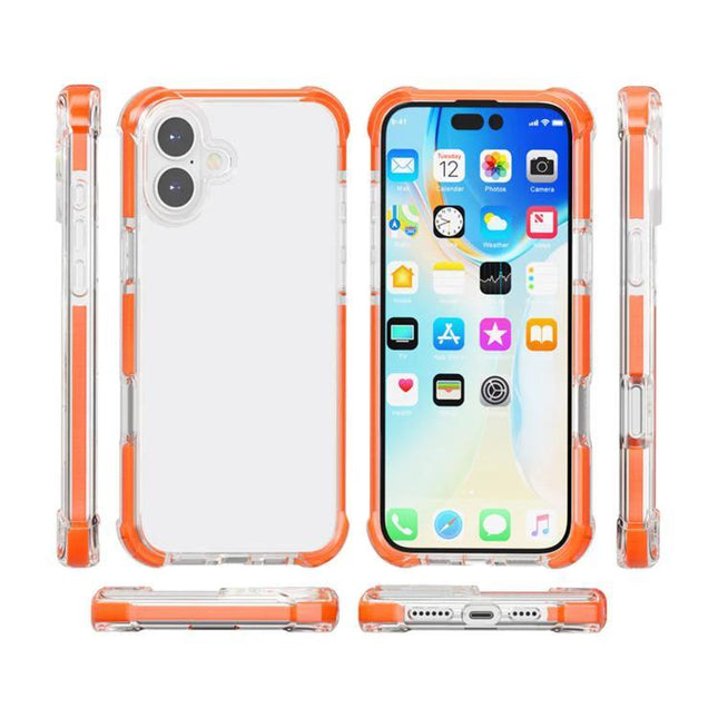 iPhone Case Durable for Everyday Protection on Commutes, Travel, and Daily Errands - clear TPU acrylic orange bumper case showing front, back, and sides