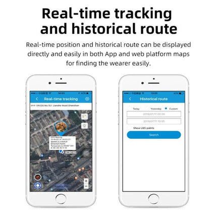 Durable Solar Powered Waterproof GPS Tracker for Livestock Monitoring showing smartphone app with real-time tracking and historical route screens