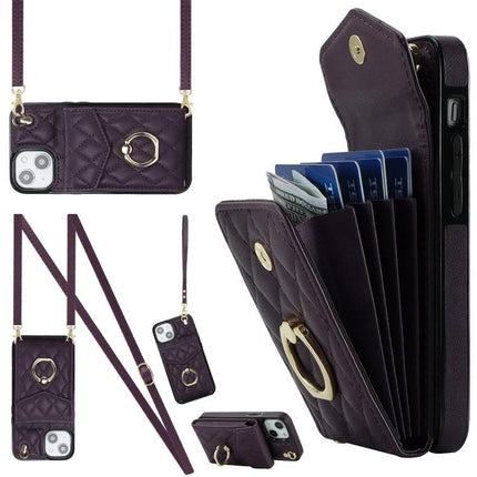 Phone Case With Lanyard For Everyday Outings slim PU leather wallet case with detachable lanyard and ring in dark purple