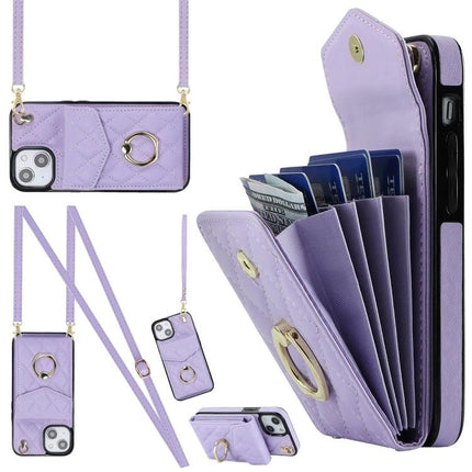 Phone Case With Lanyard For Everyday Outings - purple PU leather wallet case with detachable lanyard and card slots
