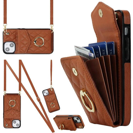 Phone Case With Lanyard For Everyday Outings slim PU leather wallet case with crossbody lanyard and card slots, brown