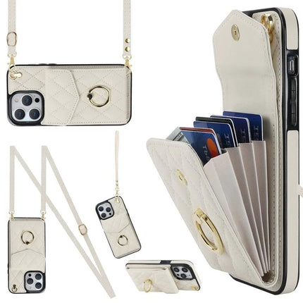 Phone Case With Lanyard Built In Wallet For Daily Essentials - cream PU leather cardholder with adjustable strap and RFID protection