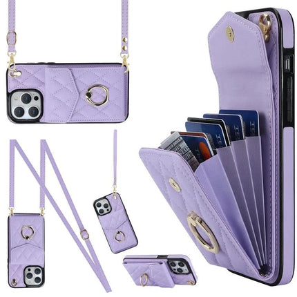 Phone Case With Lanyard Built In Wallet For Daily Essentials - lavender PU leather crossbody with RFID cardholder and adjustable strap