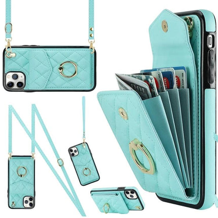 Phone Case With Card Storage For Daily Carry - teal PU leather wallet case with adjustable lanyard and secure card slots