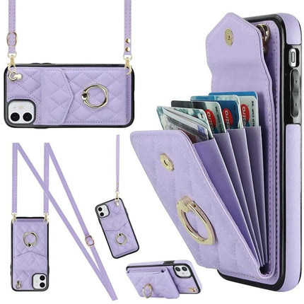 Phone Case With Card Storage For Daily Carry - lavender PU leather wallet case with adjustable lanyard and secure card slots