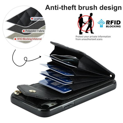 iPhone Case With Lanyard For Daily Carry black anti-theft RFID blocking wallet case with card slots and hands-free lanyard
