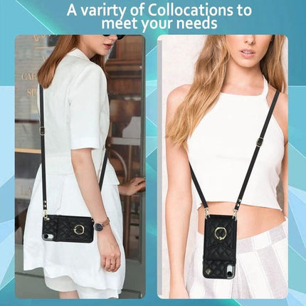 iPhone Case With Lanyard For Daily Carry showing quilted black crossbody phone case with card pocket and adjustable strap