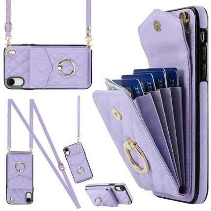 iPhone Case With Lanyard For Daily Carry lilac quilted wallet case with card slots, wrist/neck strap and ring for hands-free everyday use