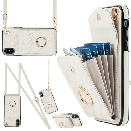 iPhone Case With Lanyard For Daily Carry - white wallet phone case with crossbody strap, card slots, ring grip and wrist/neck hands-free design