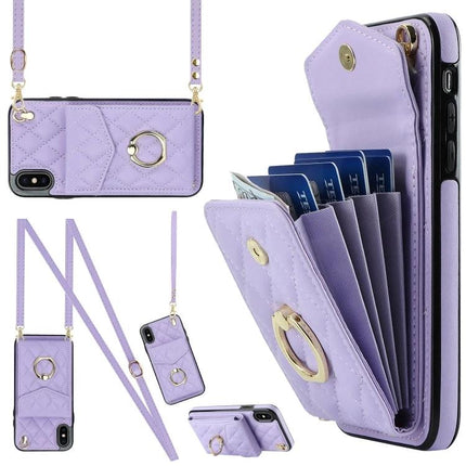 iPhone Case With Lanyard For Daily Carry - lilac quilted wallet phone case with card slots, strap, and ring for hands-free use